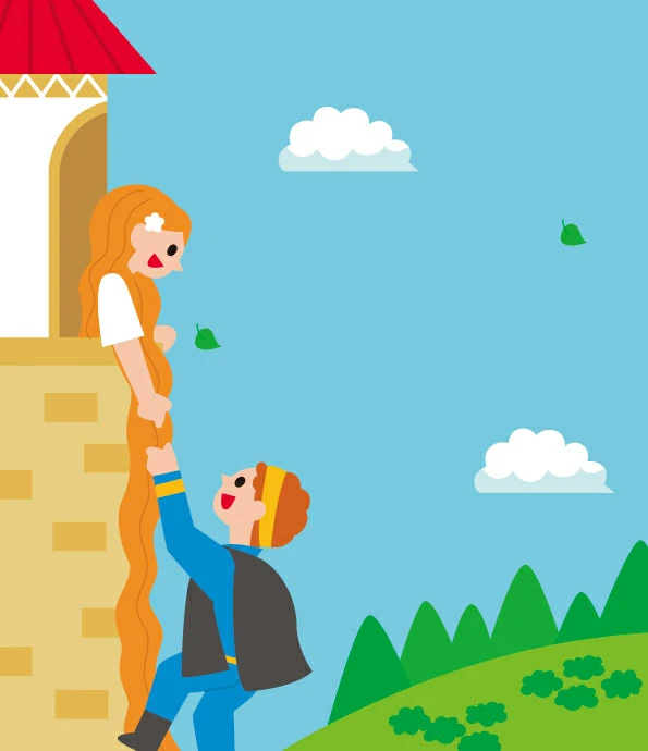 עוזרת לנסיך לטפס למגדל אתר סיפור קטן